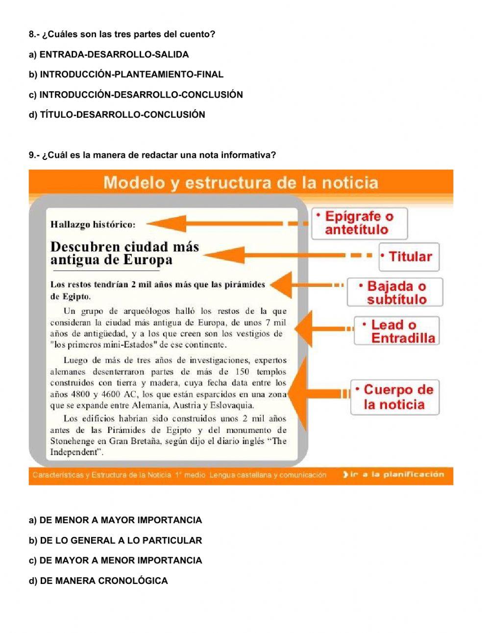 Examen diagnóstico de español