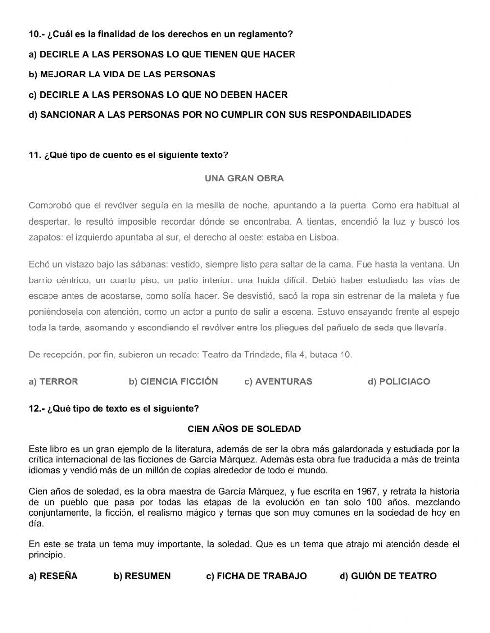 Examen diagnóstico de español
