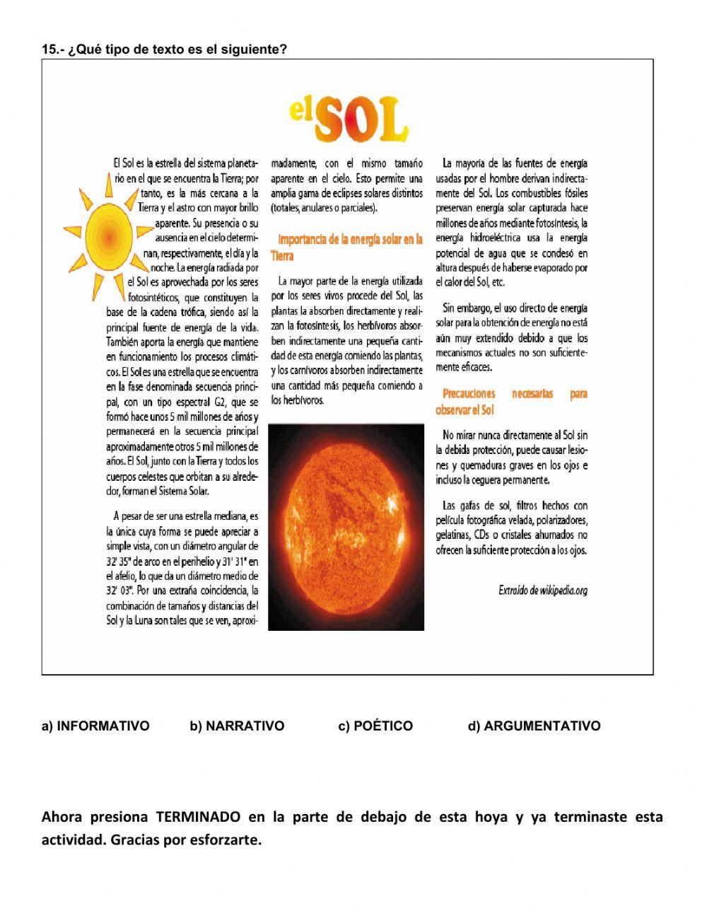 Examen diagnóstico de español