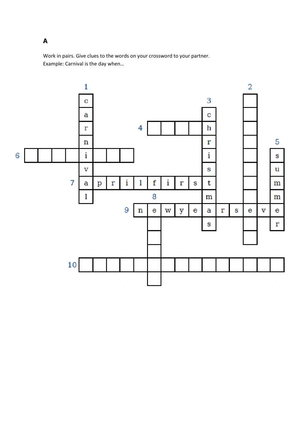 Special Dates Crossword
