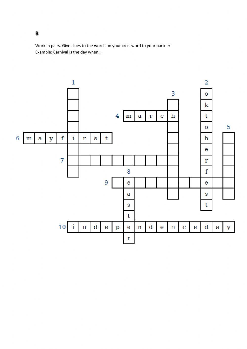 Special Dates Crossword