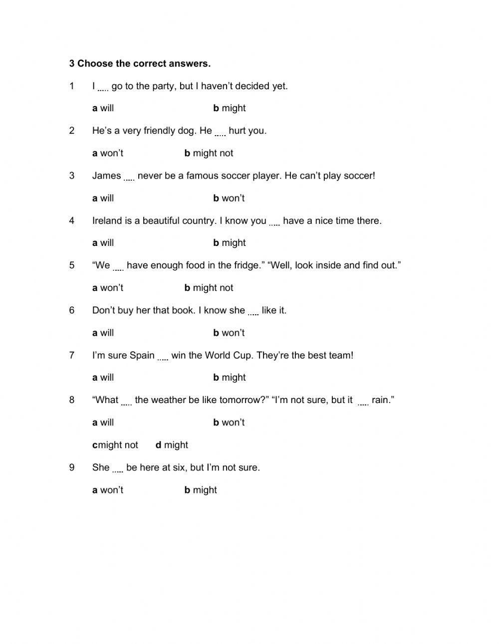 Lesson test will and might