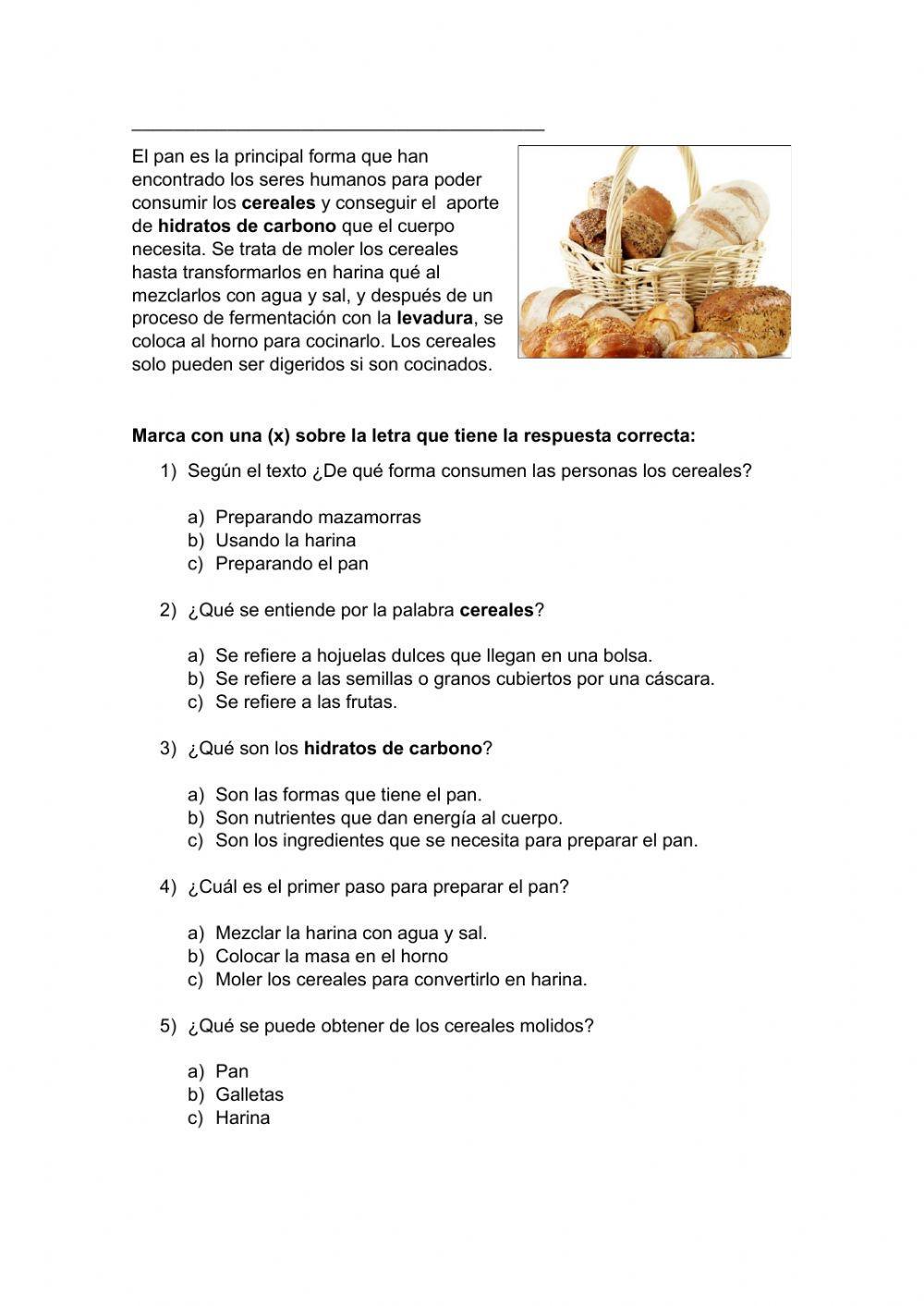 Ficha de comprensión: el pan