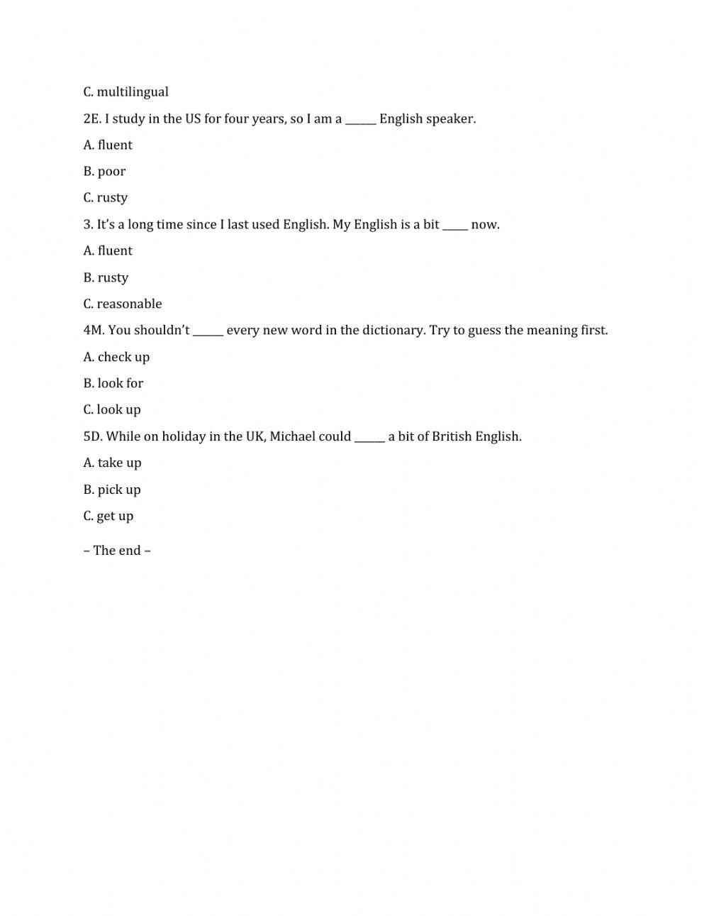 Lớp 9 - Kiểm tra 45 phút số 4 (Unit 9, 10) -