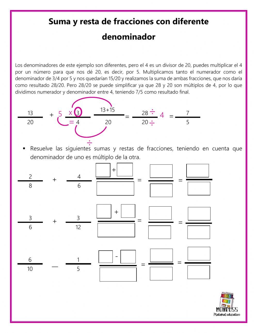 Suma y Resta de Fracciones