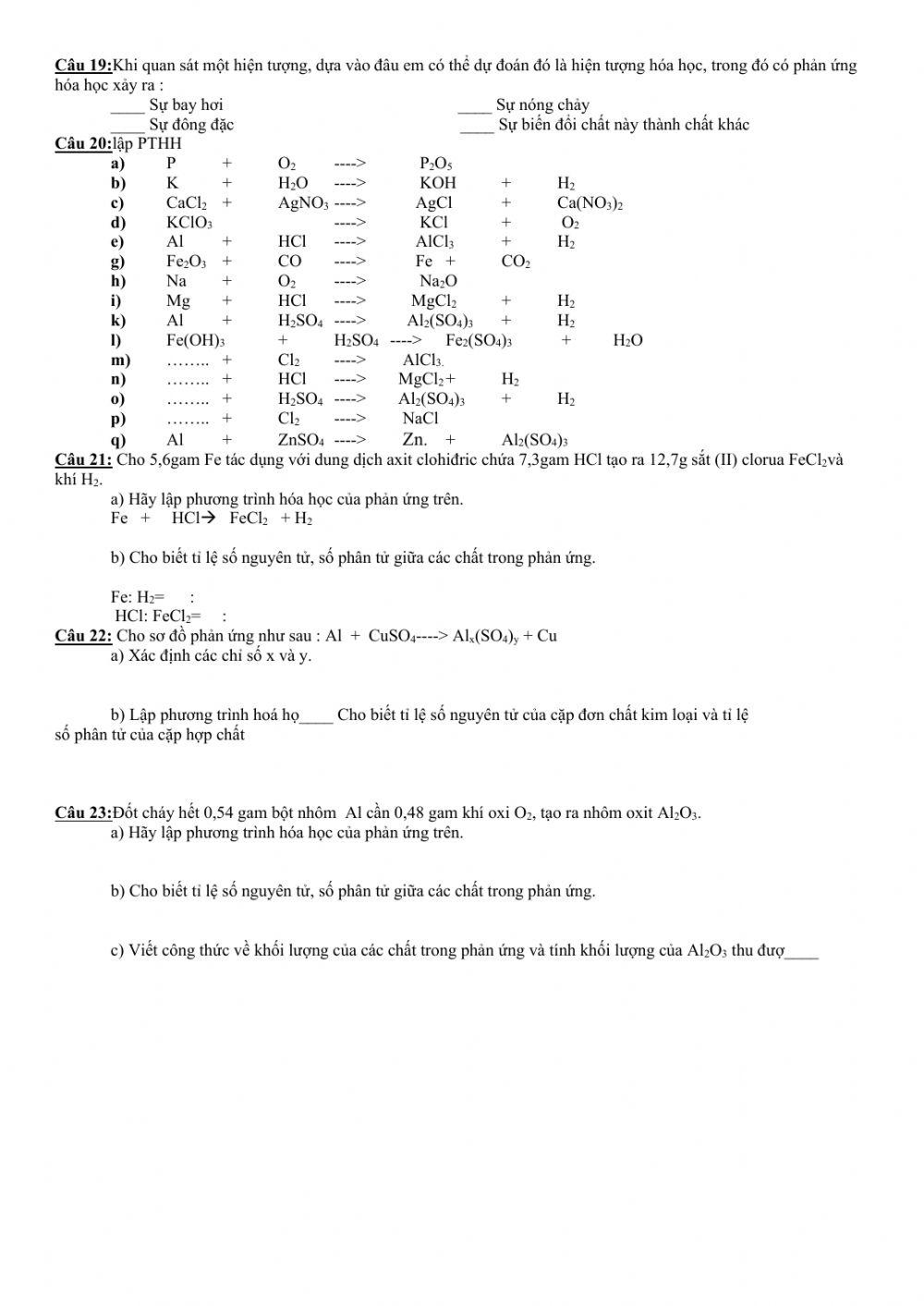 Ôn tập hóa 8 chương 2