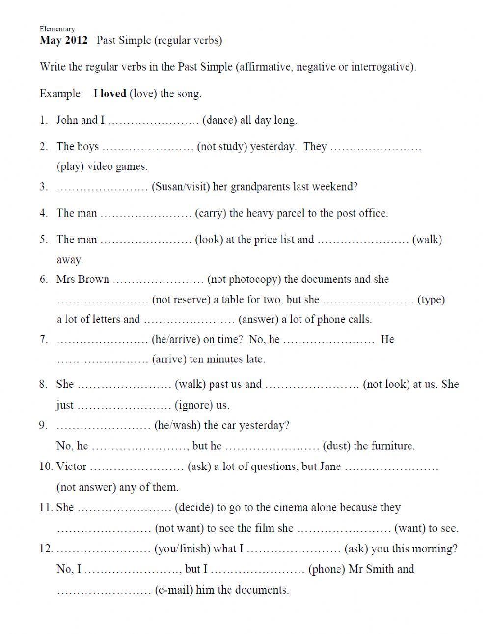 Past simple (regular verb-all forms)