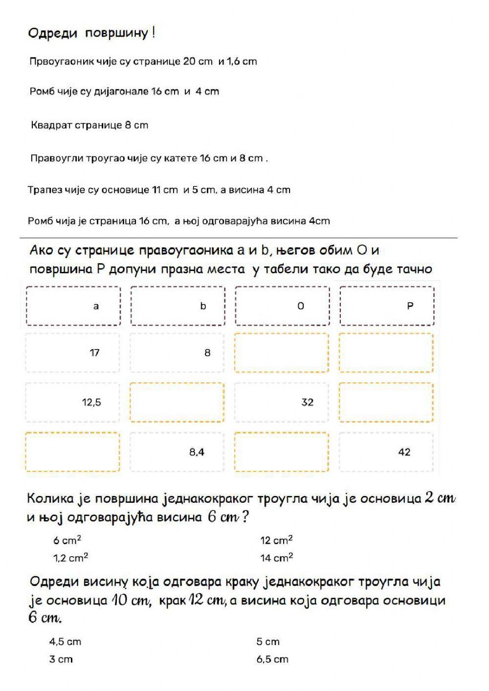 Površina trougla i četvorougla