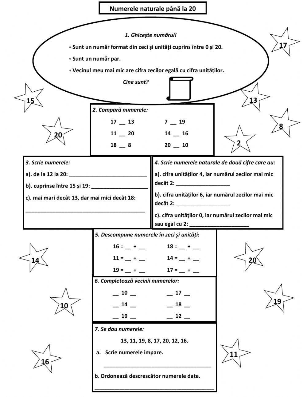 Numerele naturale pana la 20