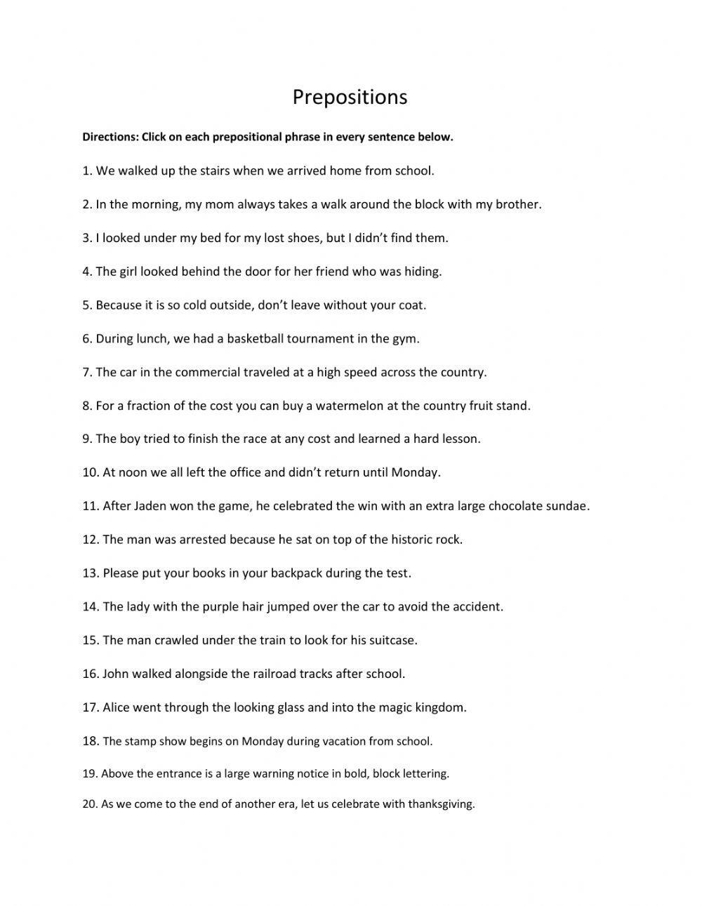 Prepositional Phrases