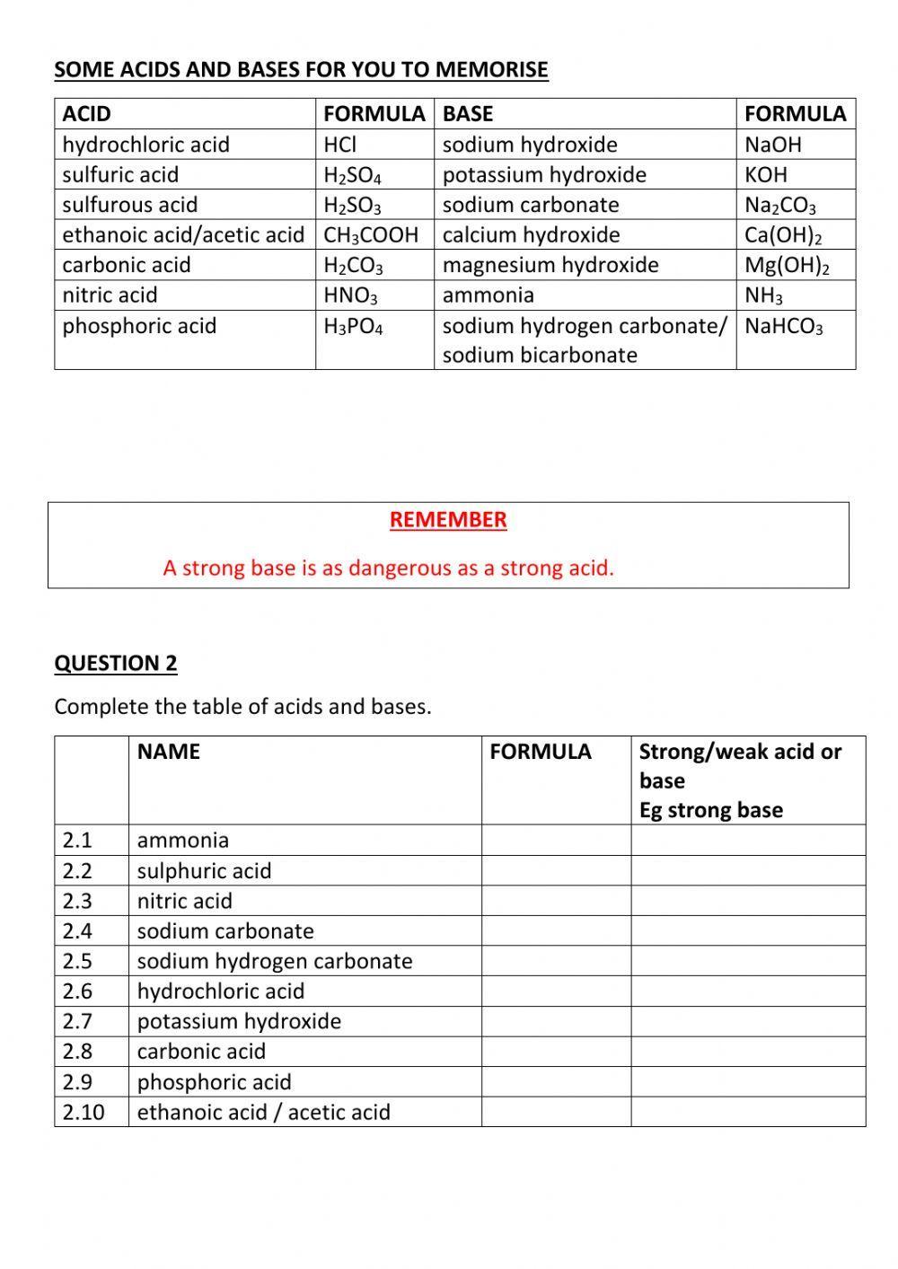 Acids and bases worksheet 2