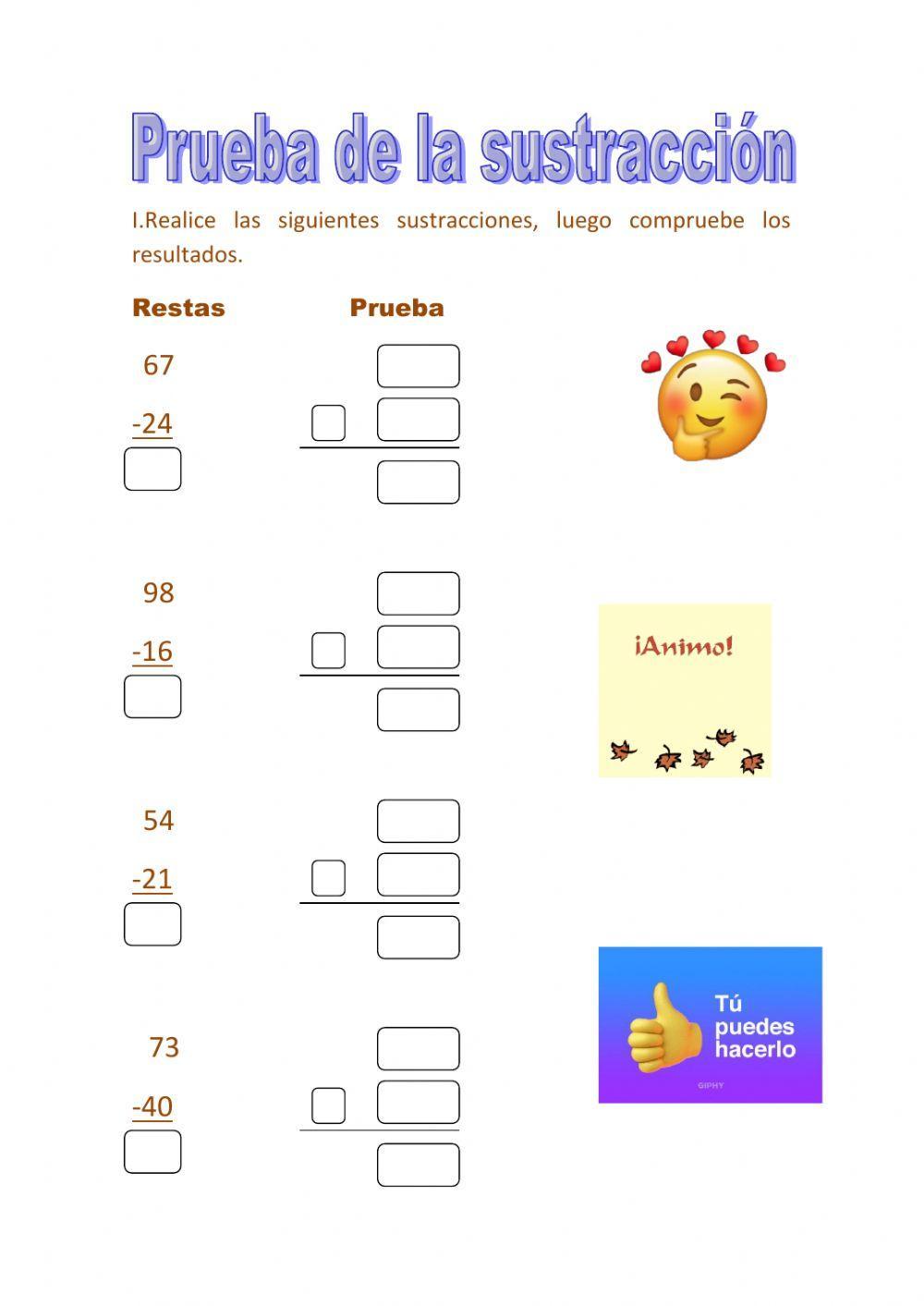 Prueba de la sustracciones