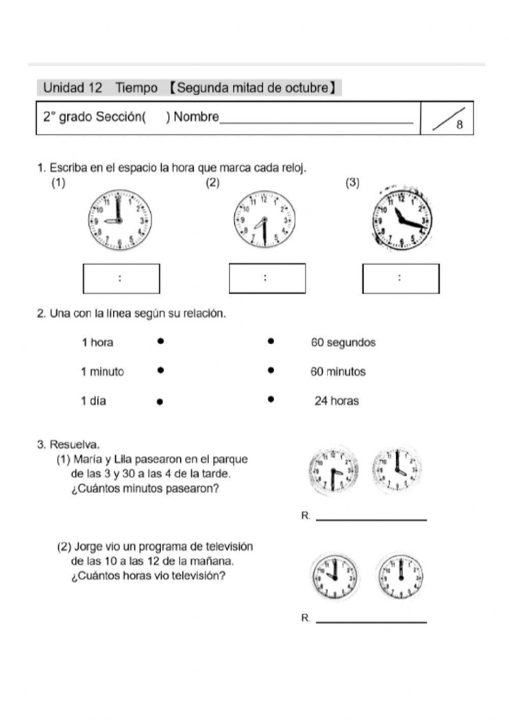 Ficha interactiva Unidad 12 Tiempo