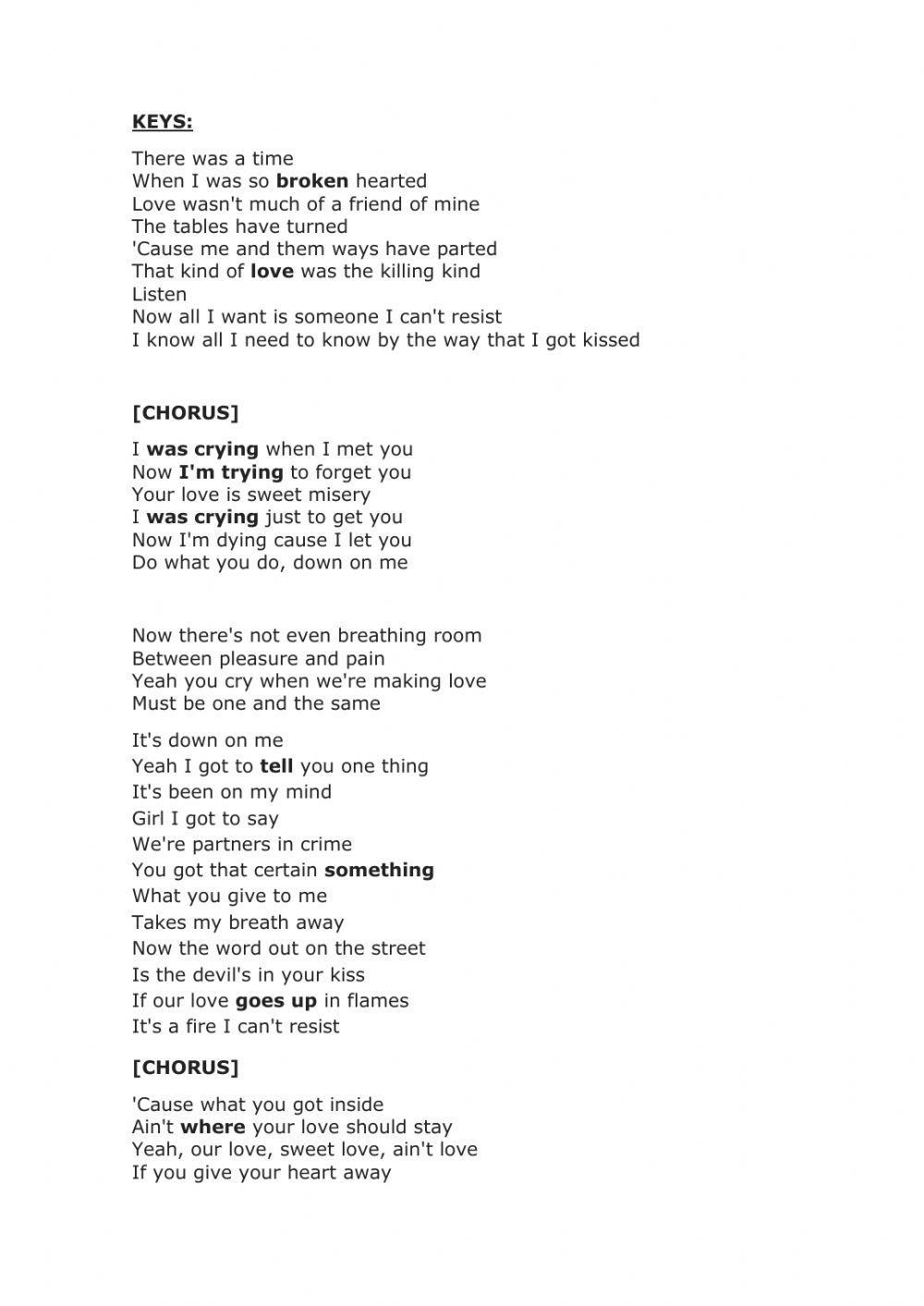 Crying Aerosmith song worksheet Crying Aerosmith song worksheet