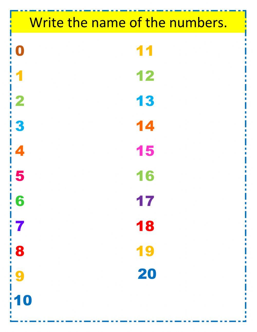 Numbers from 1 to 20