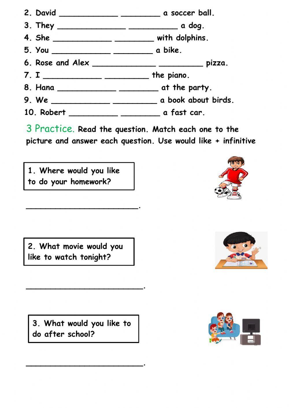 Grammar Would like + verb