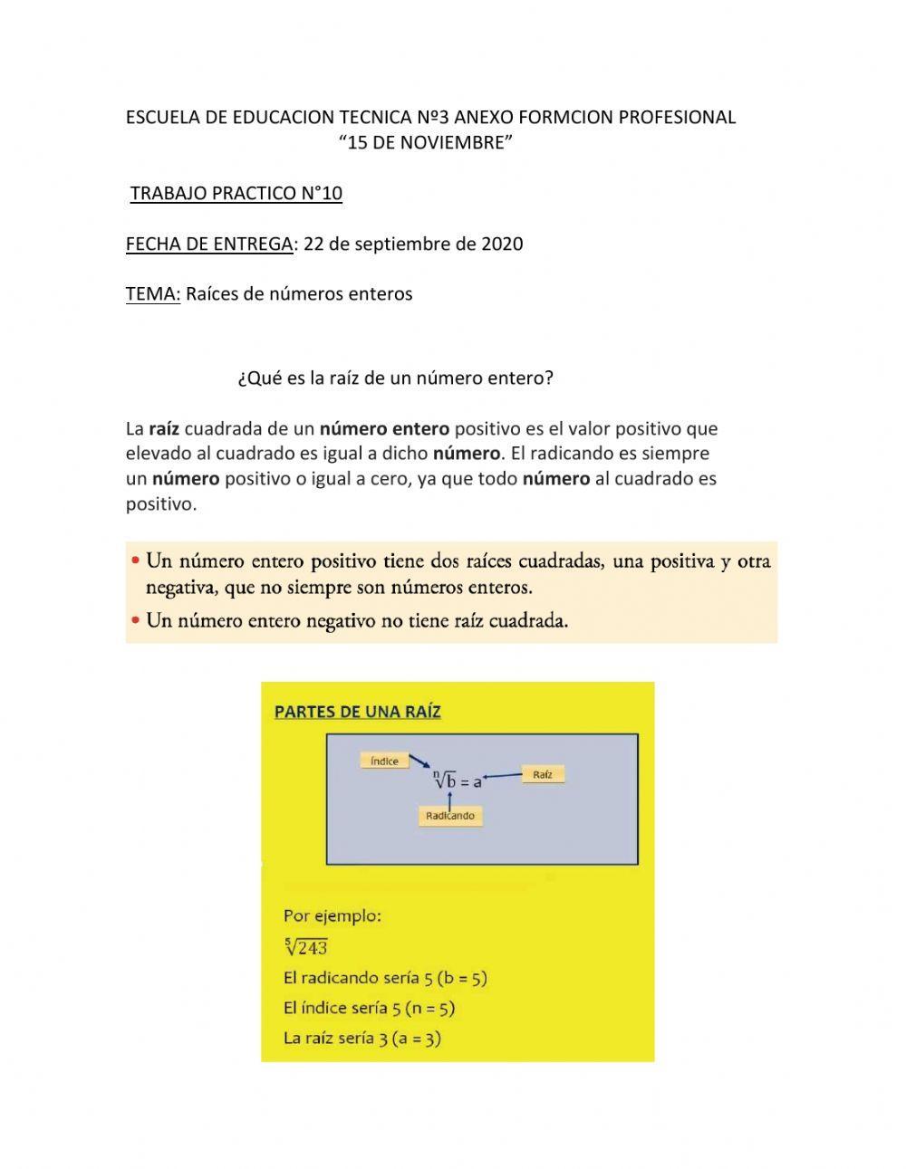 Raices de numeros enteros