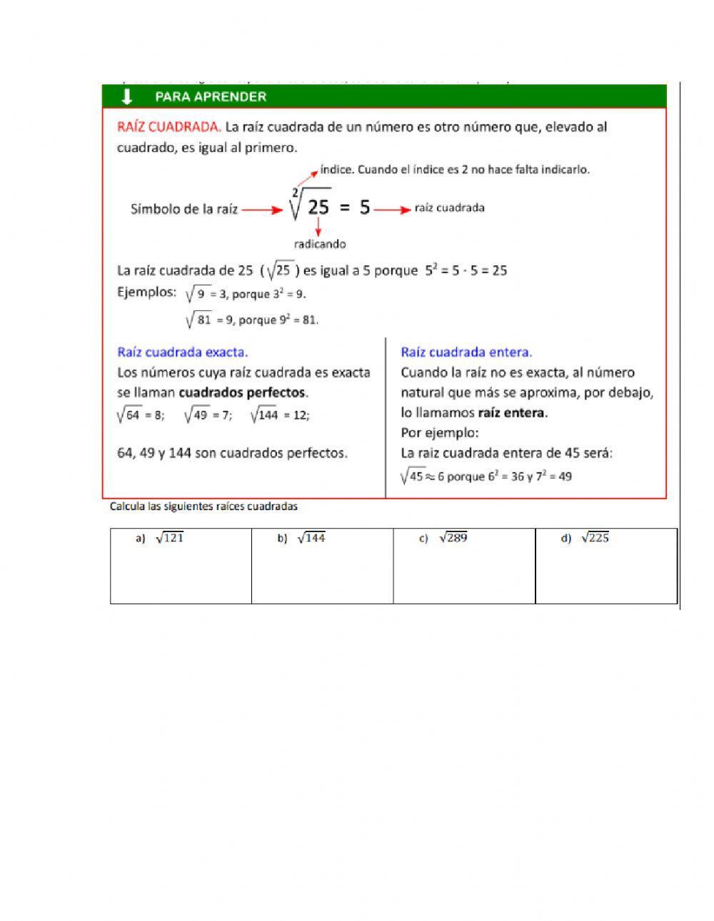 Raices de numeros enteros