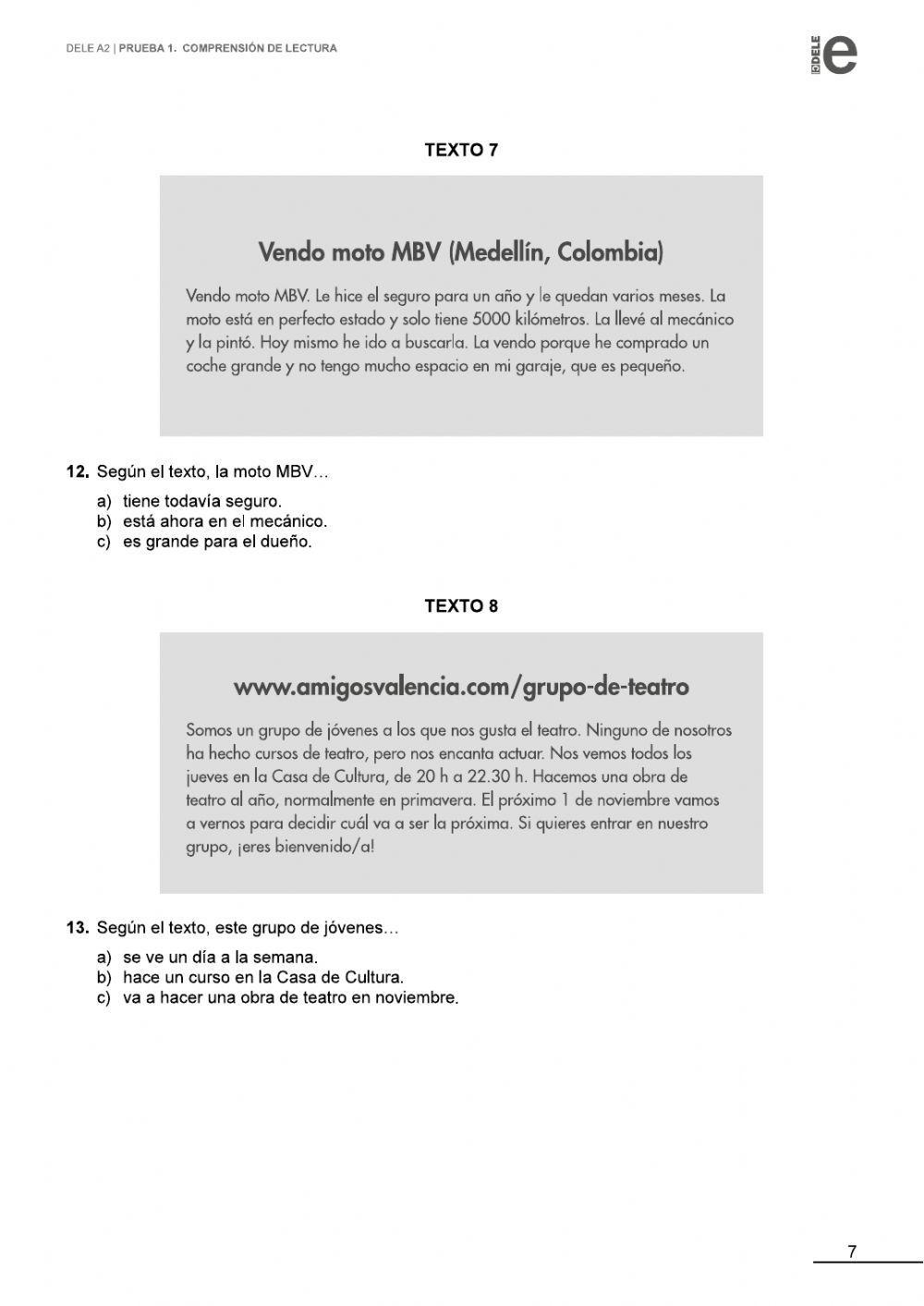 DELE A2- Comprensión Lectora Worksheet Live Worksheets, 40% OFF