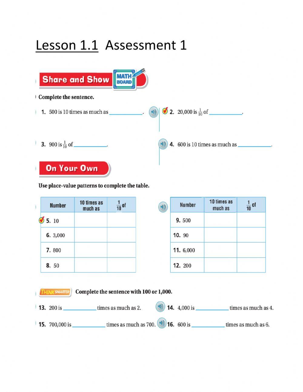 Go Math G5 Lesson 1.1 worksheet | Live Worksheets