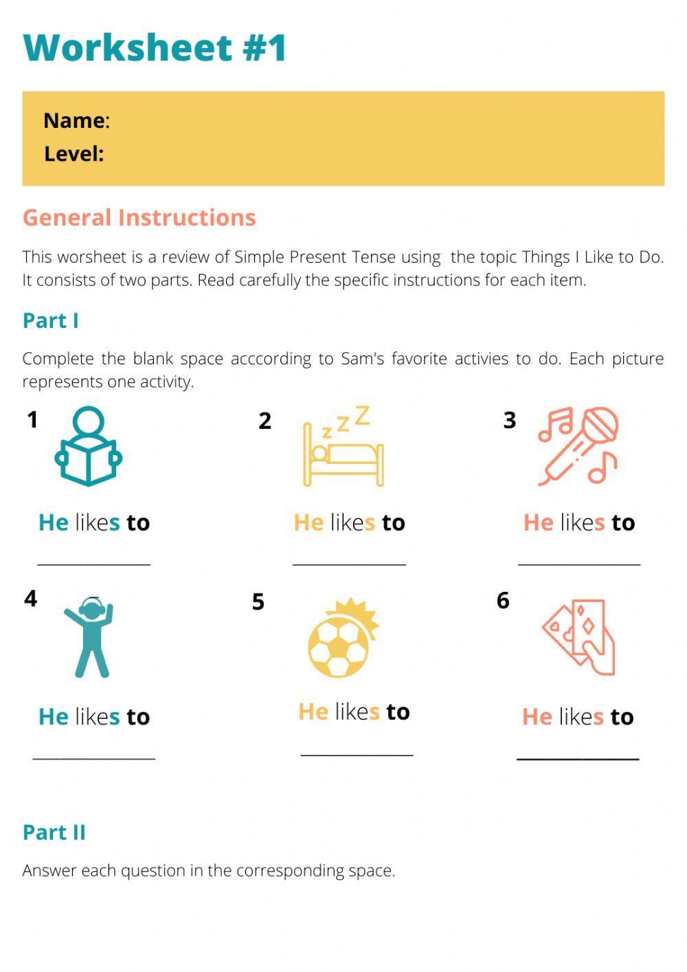 Simple Preset Tense: Things I Like to Do