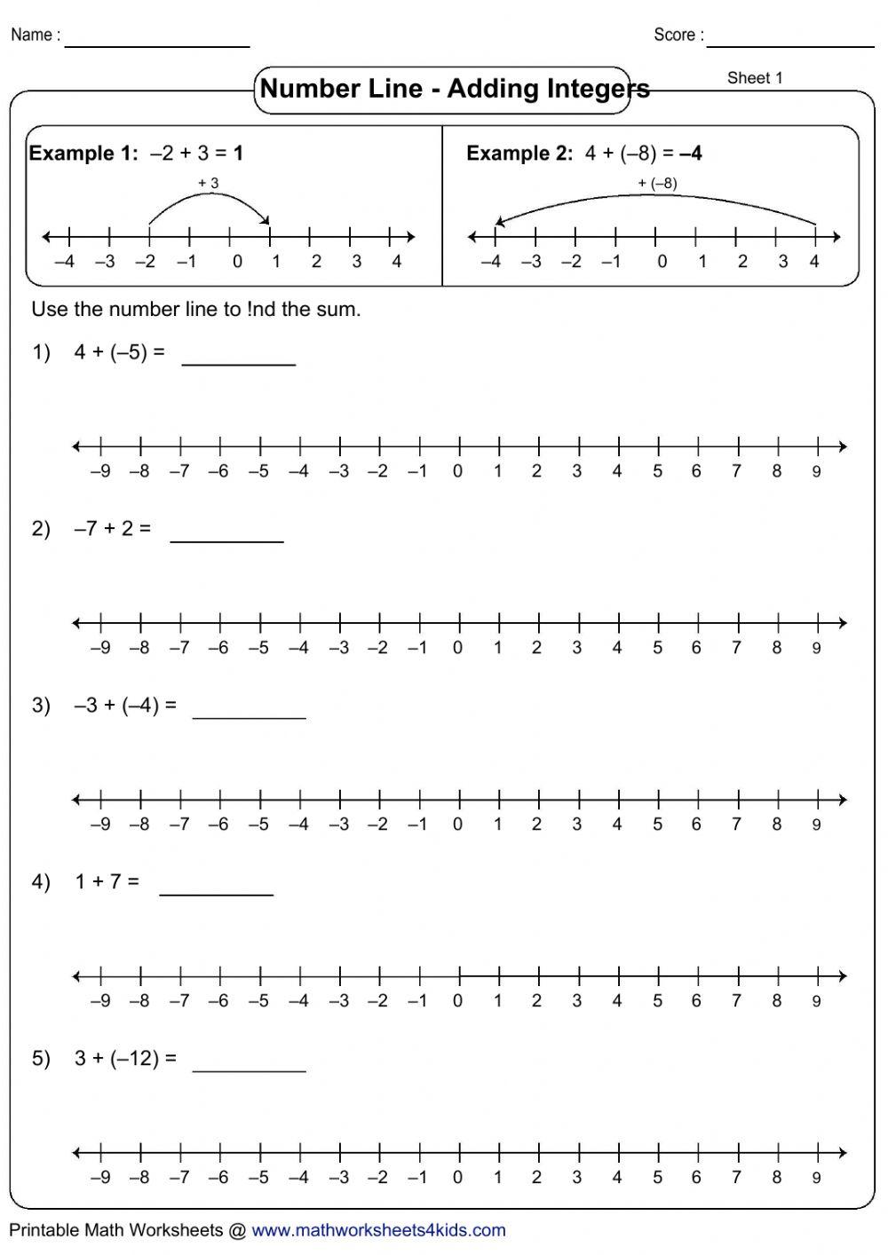 Integer Addition Number Line online exercise for | Live Worksheets