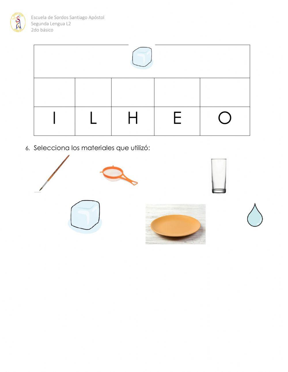 Vocabulario experimento agua