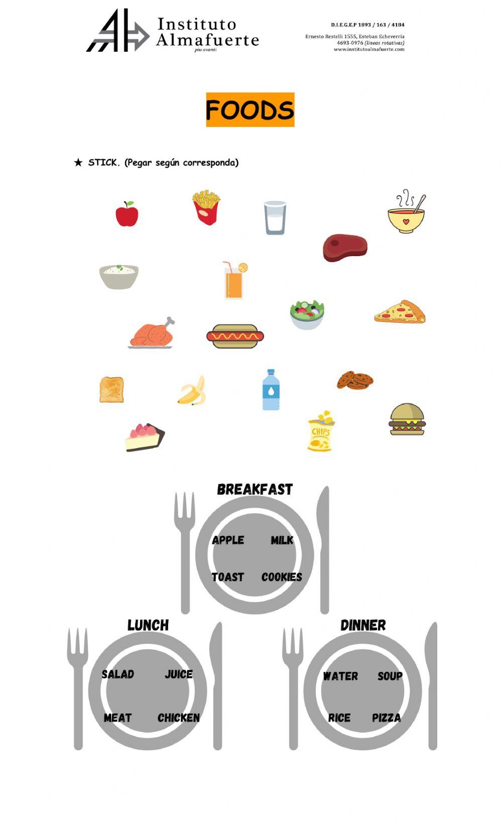 Foods (Breakfast- Lunch- Dinner) online exercise for | Live Worksheets