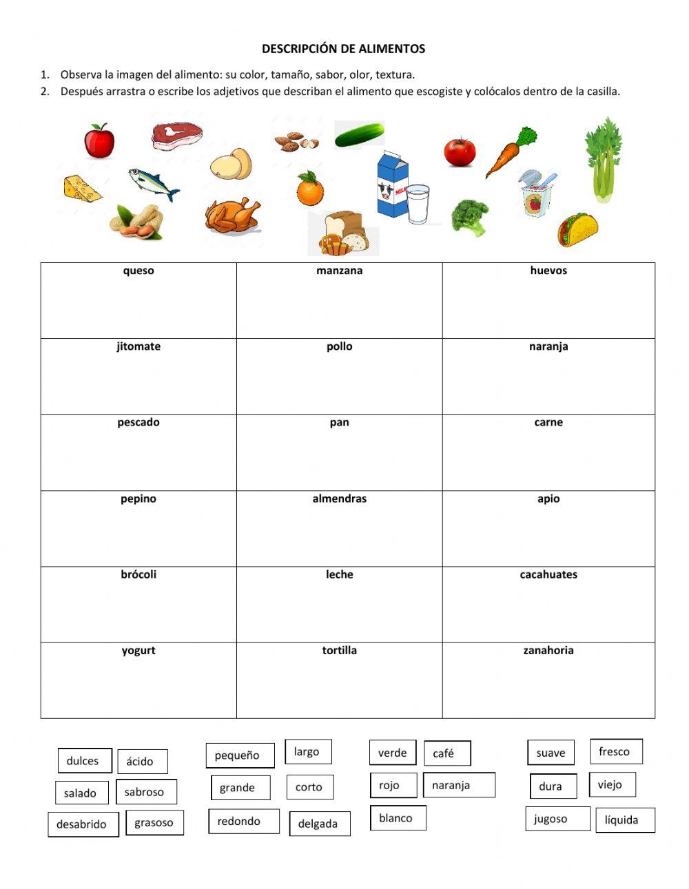 Descripción de verduras
