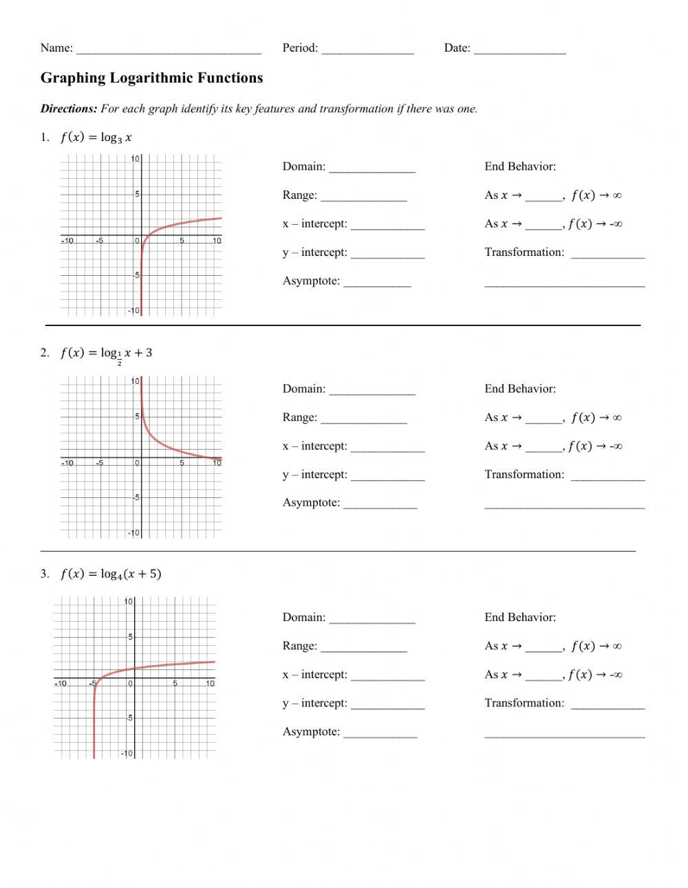 Graphing Logarithmic Functions 6089219 | bondja | Live