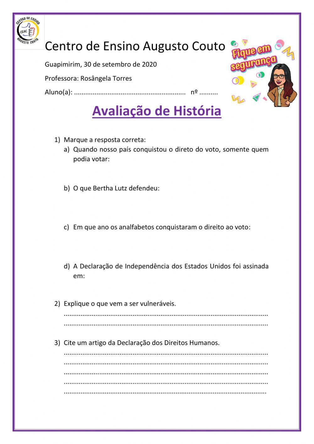Avaliação de Historia 