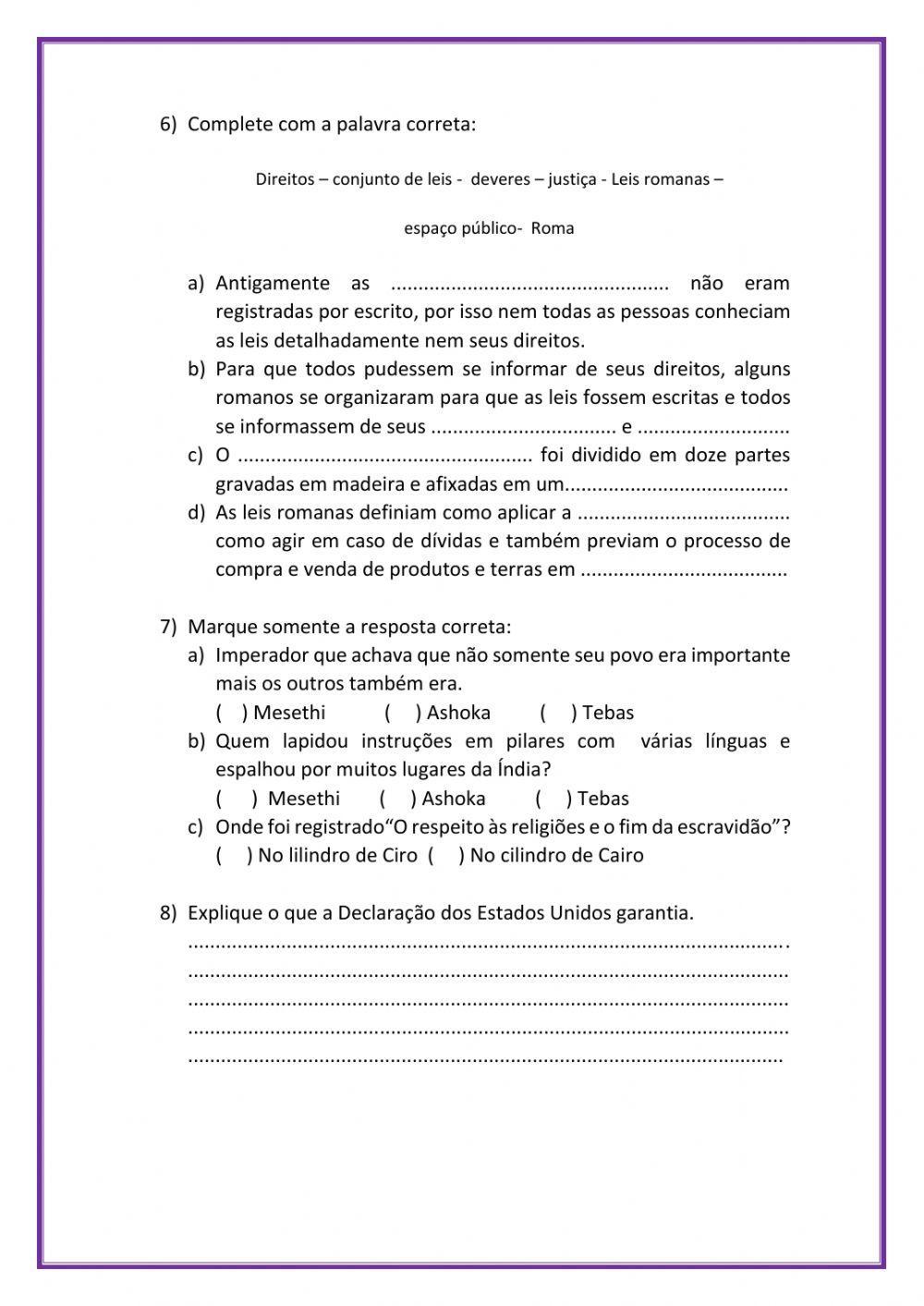 Avaliação de Historia 