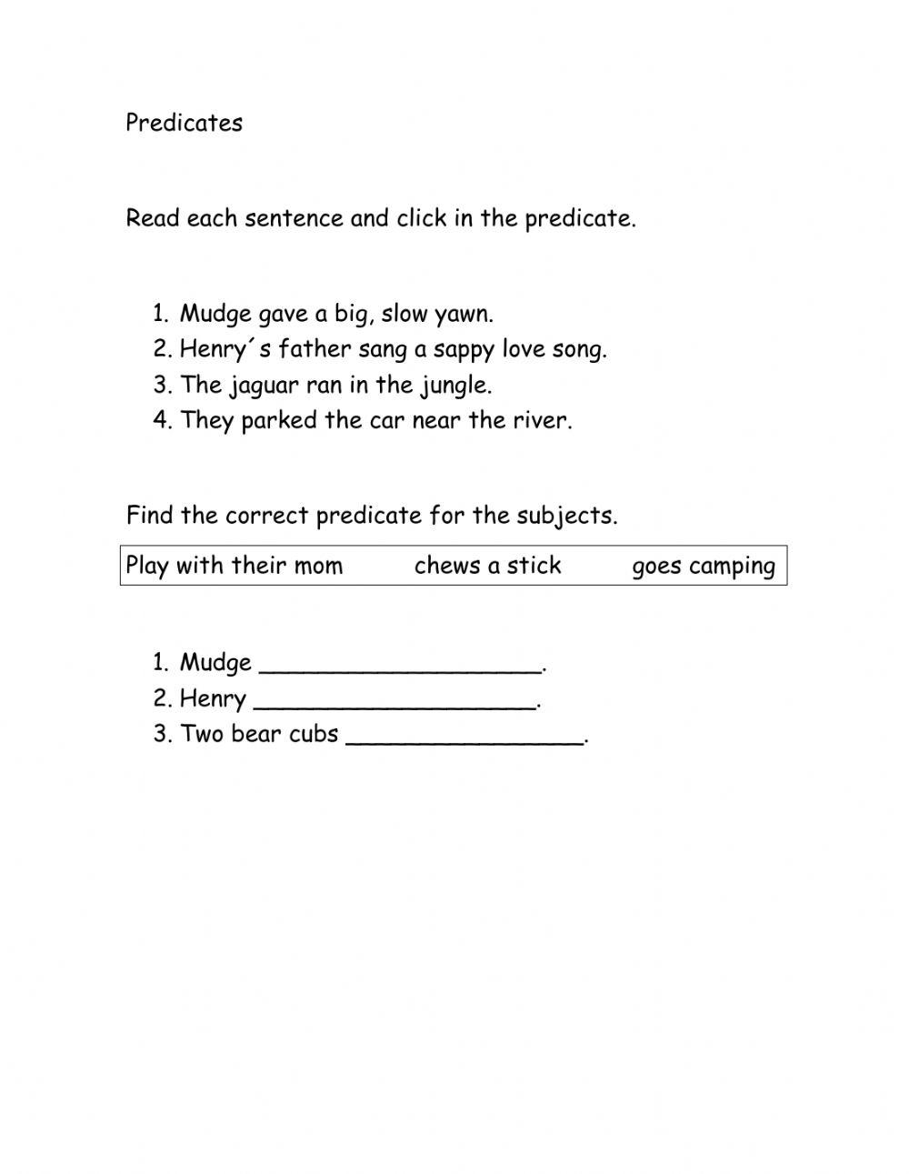 Ónly predicates interactive worksheet | Live Worksheets