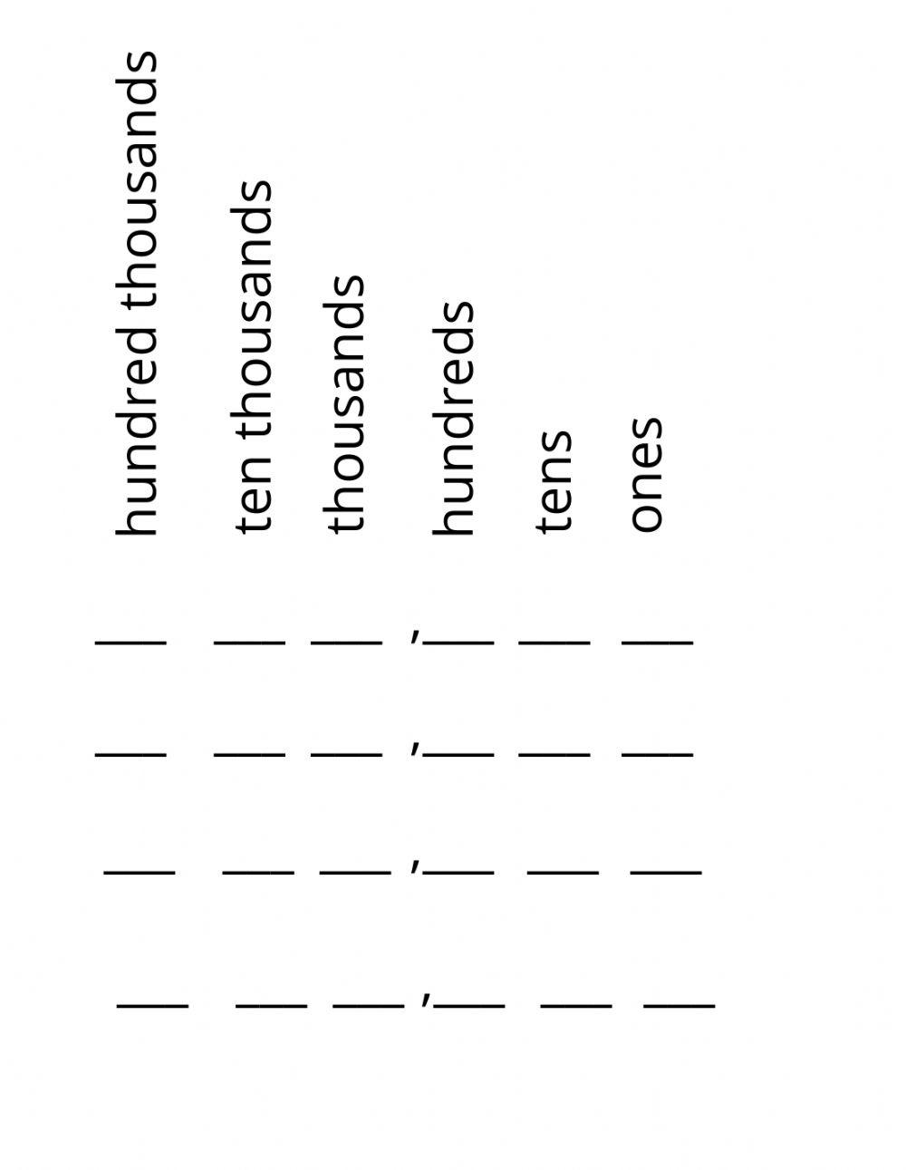 Place value worksheet