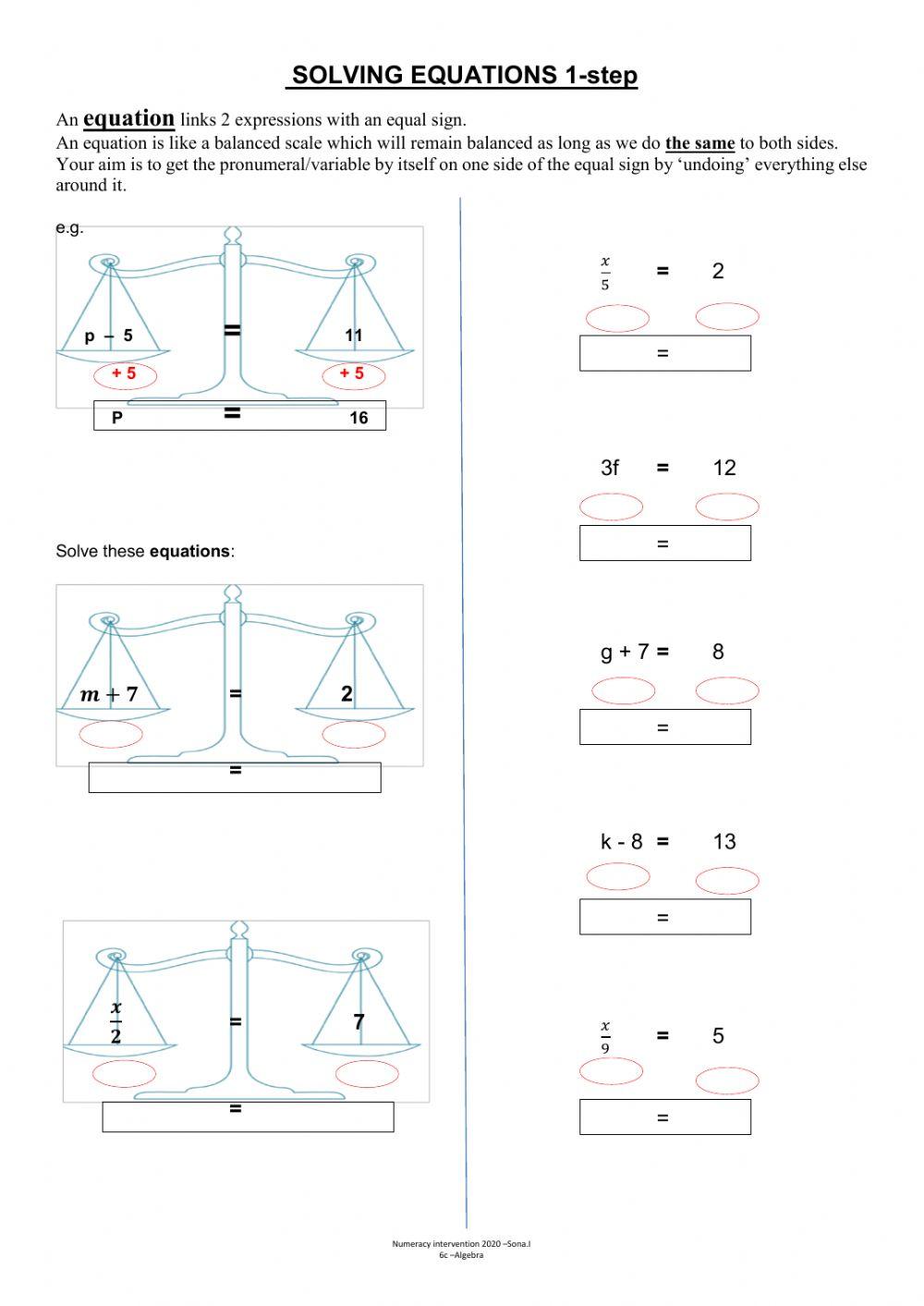 Solving Equations 1 step