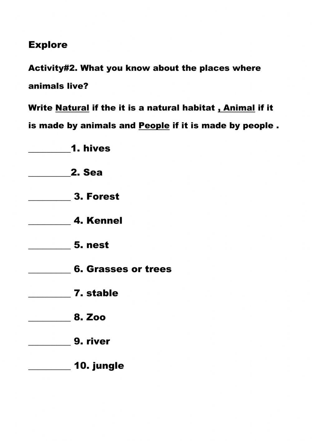 Places where animals live online exercise for | Live Worksheets