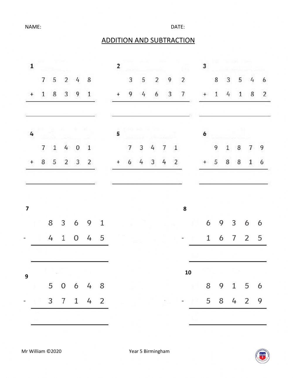 Addition and Subtraction