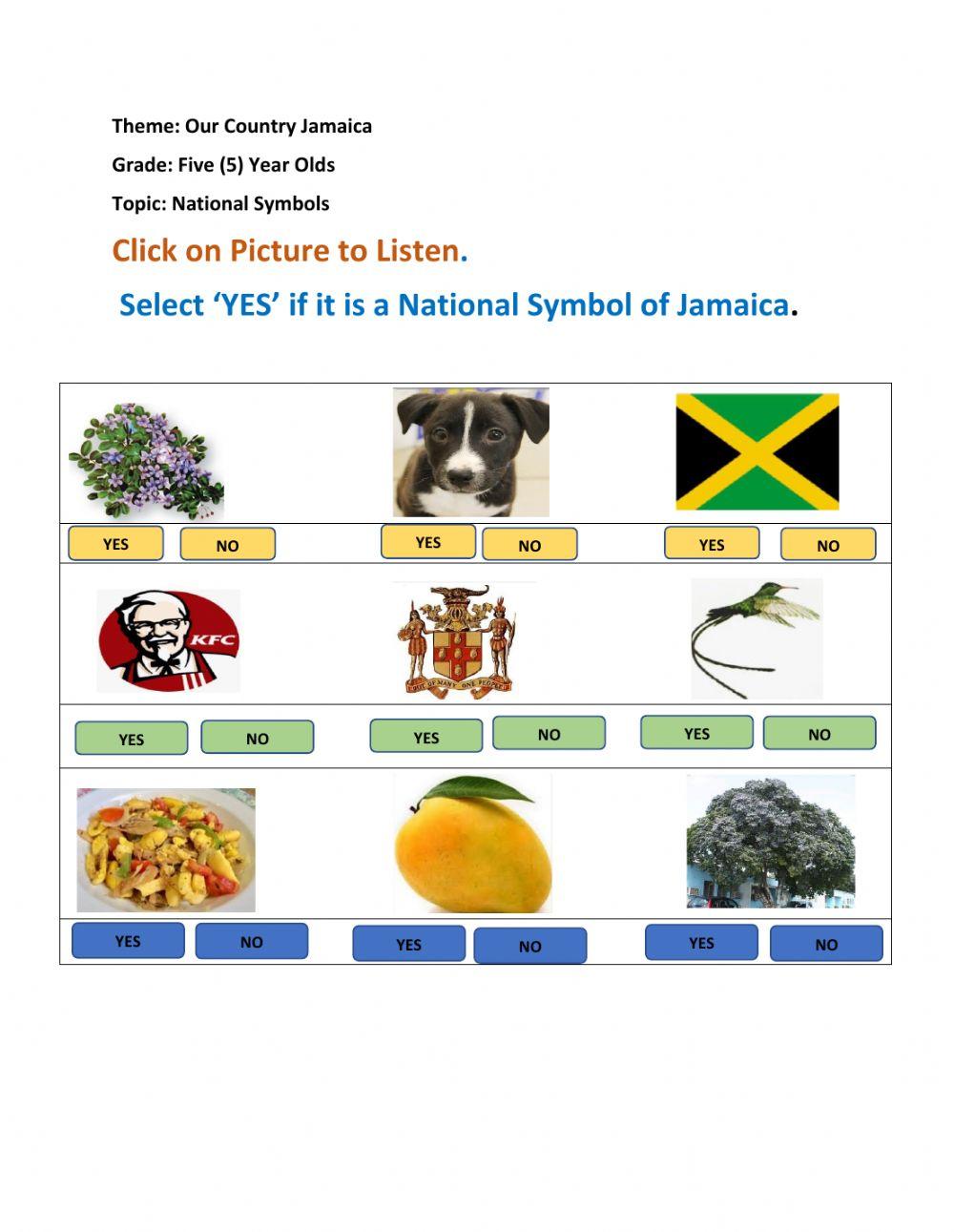 National Symbols of Jamaica online exercise for Live Worksheets