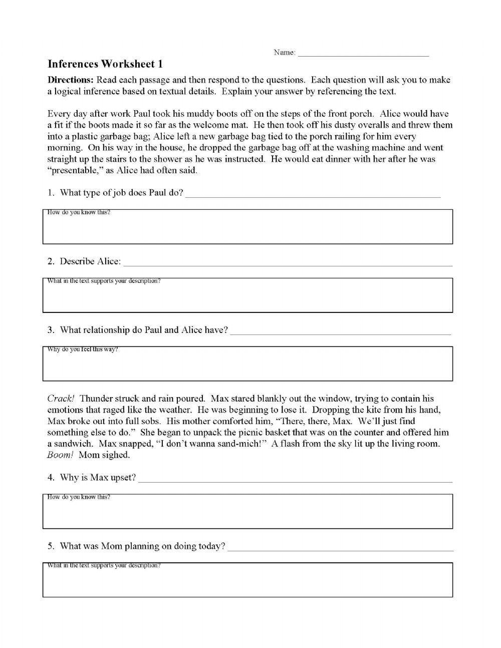 Inferences Worksheet I