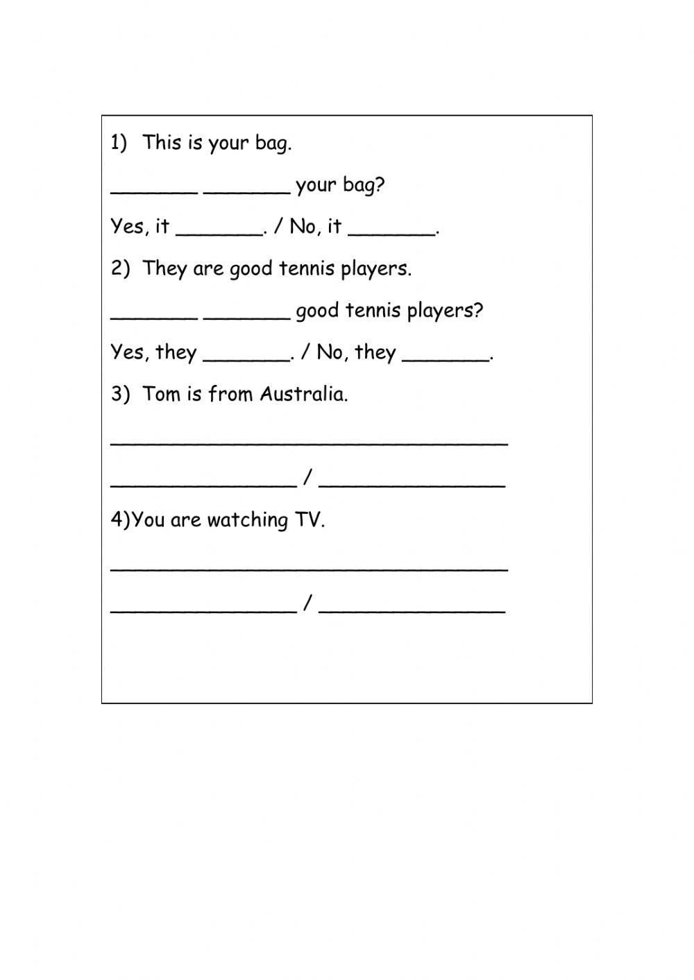 To Be Negative and Question Form