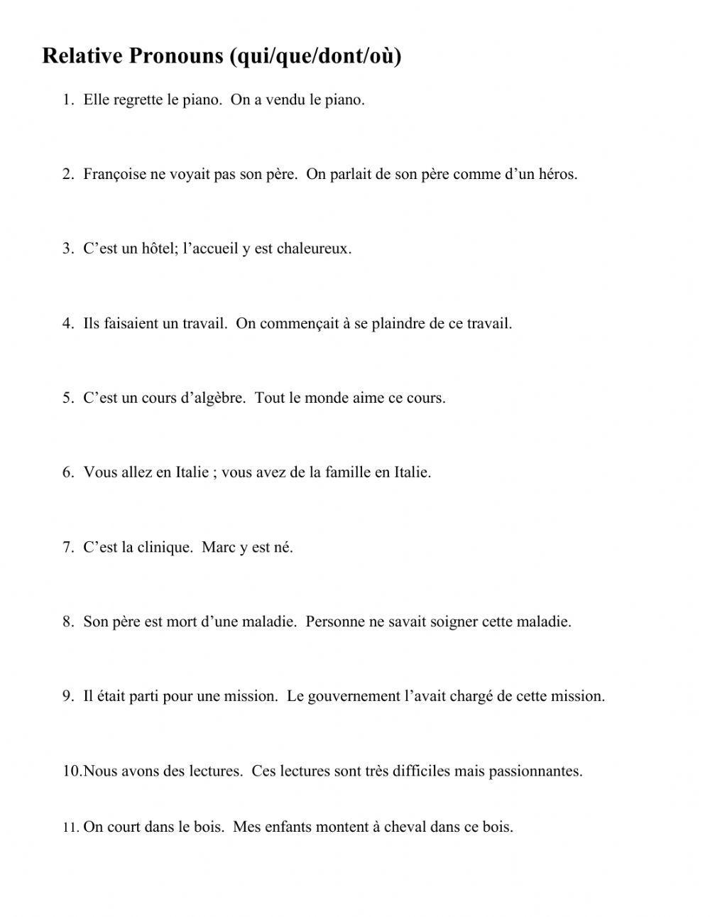 Les Pronoms Relatifs qui, que, où, dont