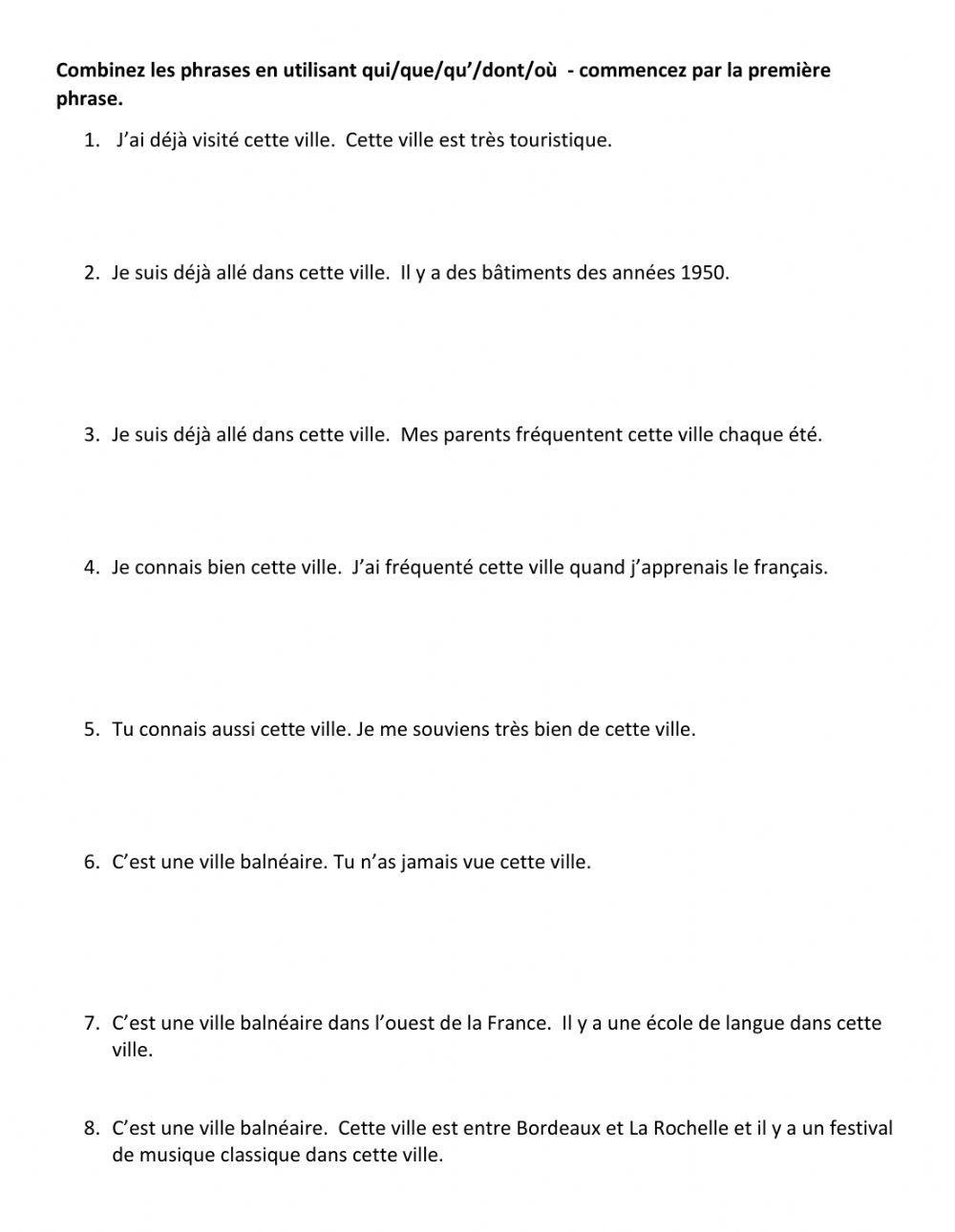 Relative pronouns qui, que,où, dont