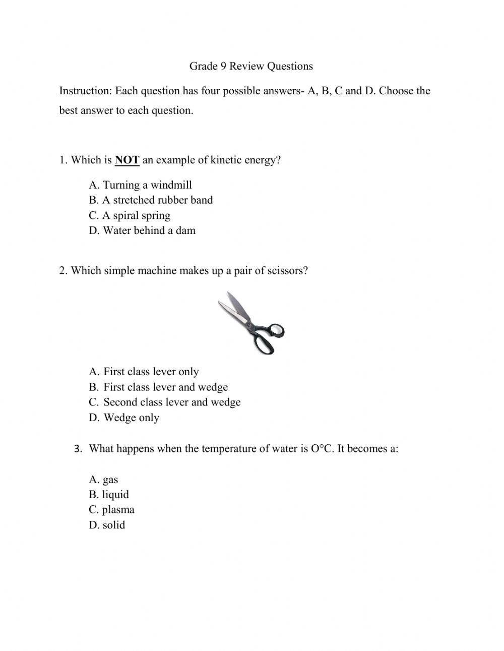 General Science  Review of Grade 8 topics