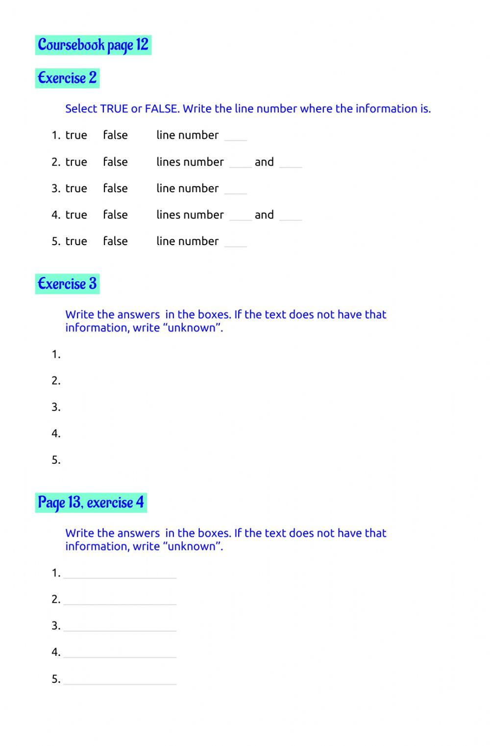 Pages 12-13, exercises 2, 3, 4