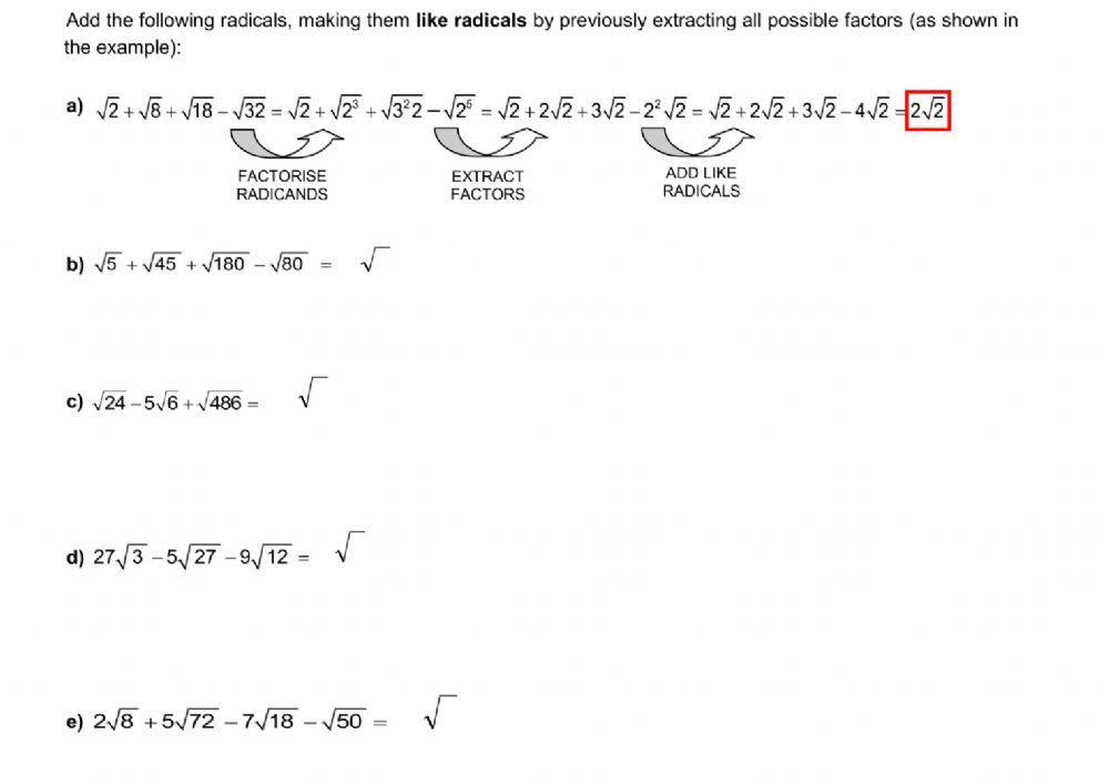 Simplify radicals Simplify radicals