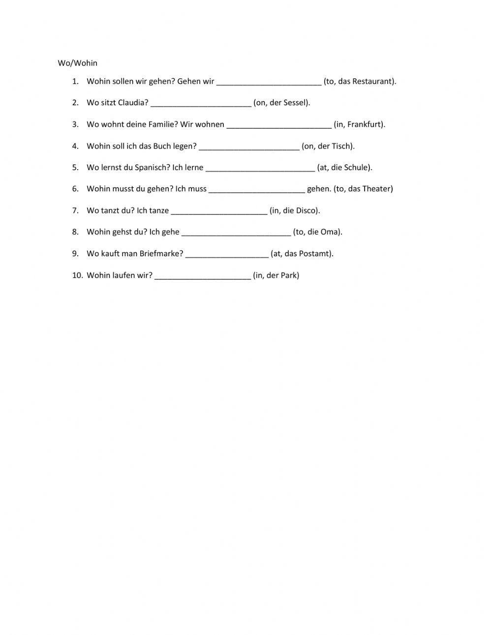 Wo or wohin