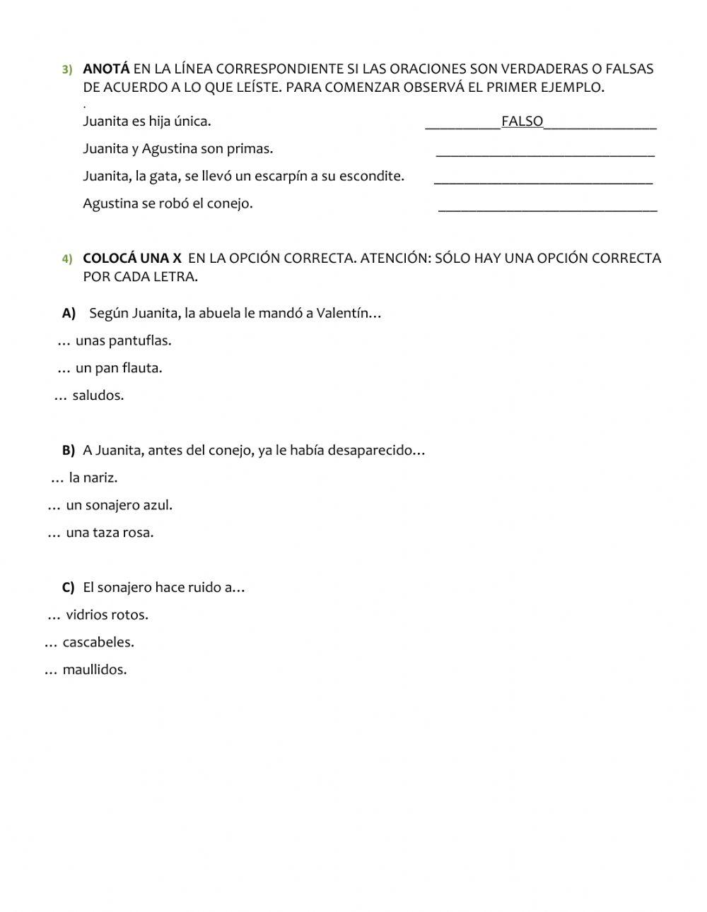 JUANITA Y EL CONEJO PERDIDO-Comprensión lectora