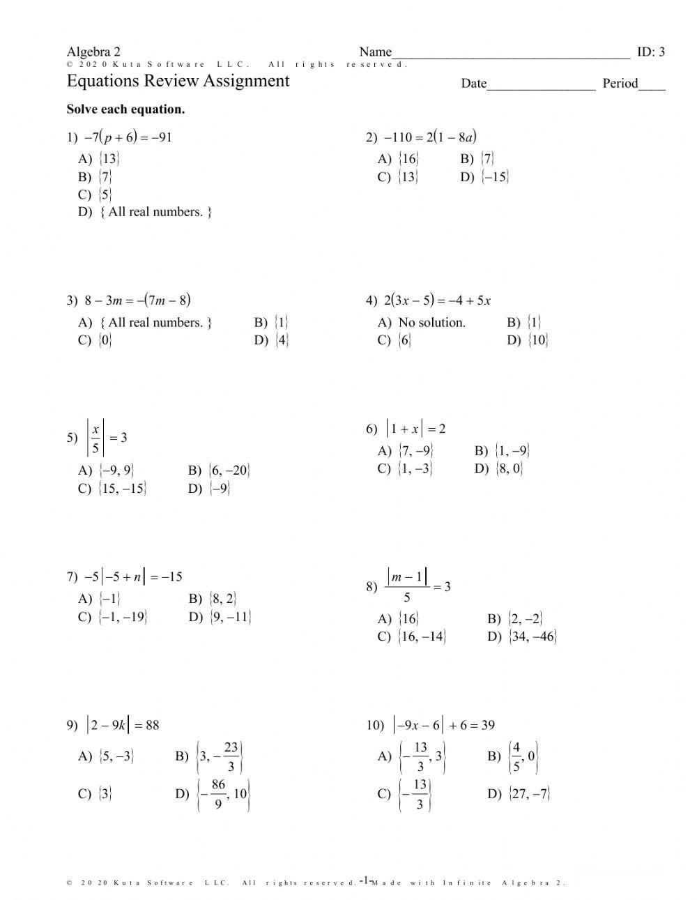 Solving Equations, Inequalities, and Absolute Value