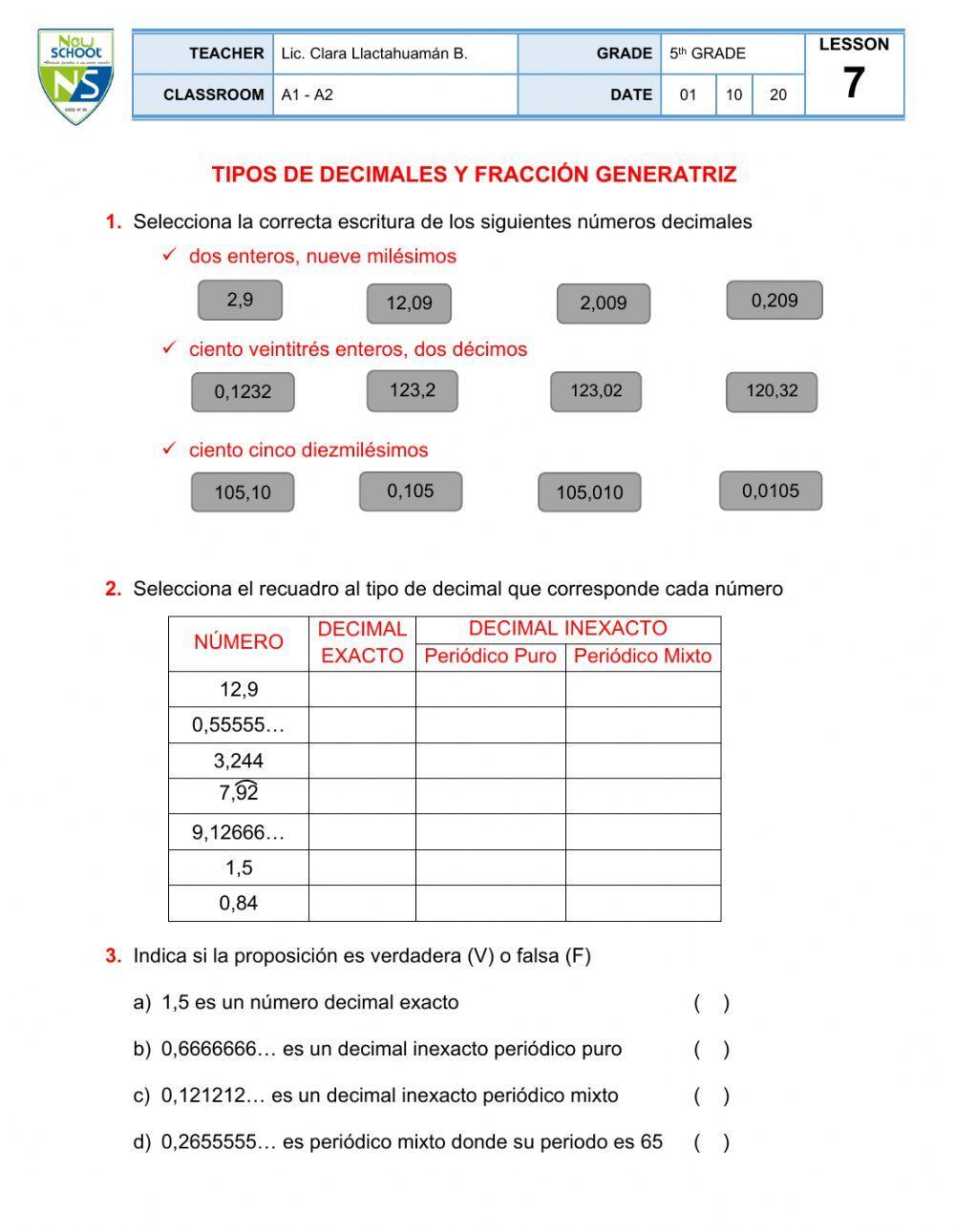 Tipos de numeros decimales