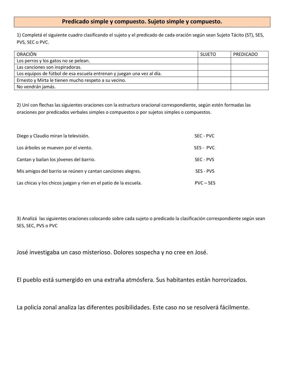 Sujeto y predicado, simples o compuestos